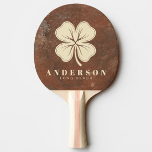 Brown Sand Stone Four Leaf Clover with Name Ping Pong Paddle