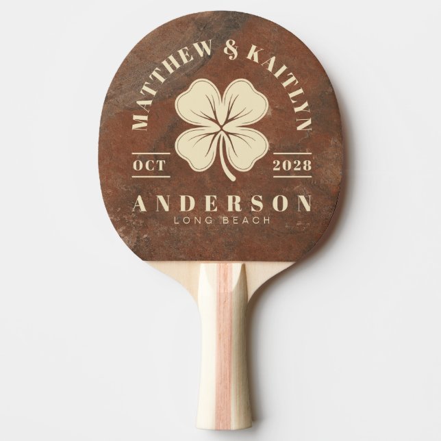 Brown Sand Stone Irish Clover Wedding Crest Ping Pong Paddle (Front)