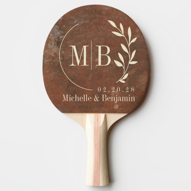 Brown Sand Stone Leaf Wedding Monogram Ping Pong Paddle (Back)