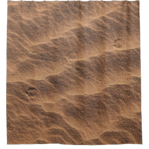 Brown sand with water during daytime shower curtain