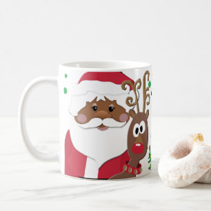 Brown Santa and Rudolph playful Christmas Mug