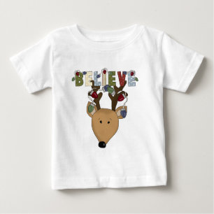 Brown Santa's Reindeer Believe Holiday Baby T-Shirt