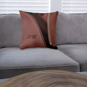 Brown Satin and Unzipped Leather Cushion