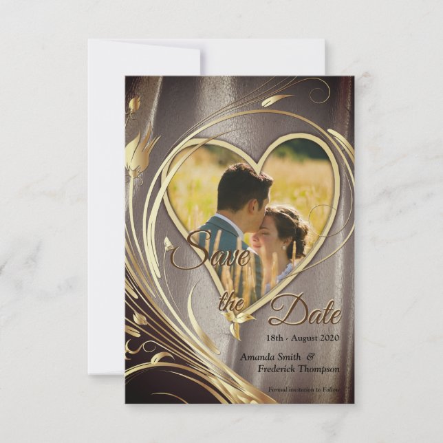 Brown Satin  & Sparkling Flower Splendour Save The Date (Front)