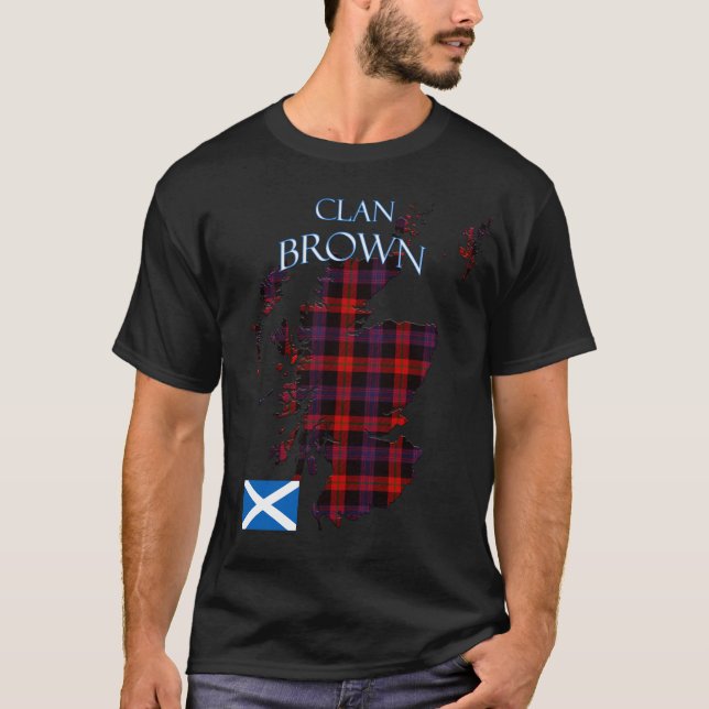 Brown Scottish Clan Tartan Scotland T-Shirt (Front)
