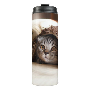 BROWN SCOTTISH FOLD IN BROWN THICK-PILE BLANKET THERMAL TUMBLER