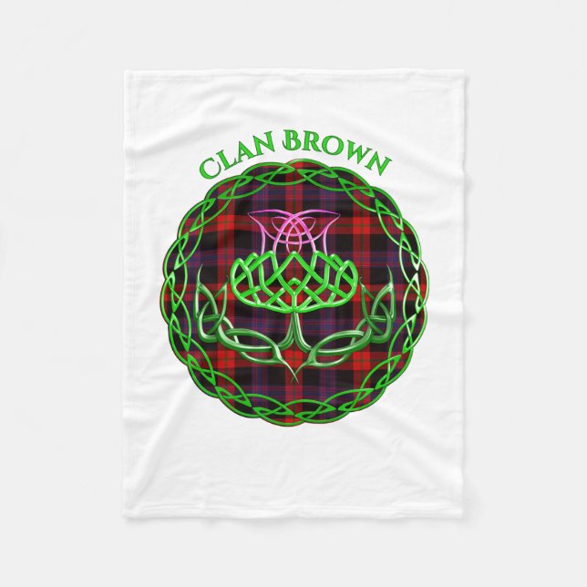 Brown Scottish Tartan Celtic Thistle Fleece Blanket (Front)