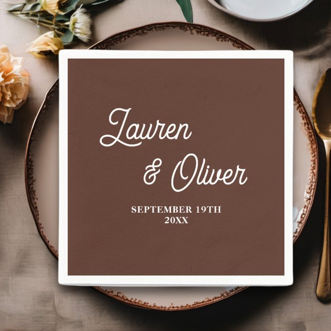 Brown Script Minimalist Wedding Napkin (Creator Uploaded)