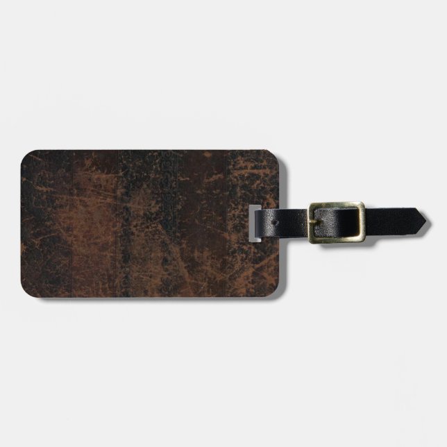 Brown Scuffed Leather Look Luggage Tag (Front Horizontal)