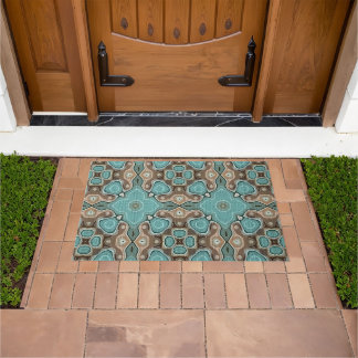 Brown Seaglass Teal Blue Green Orient Tribal Art Doormat
