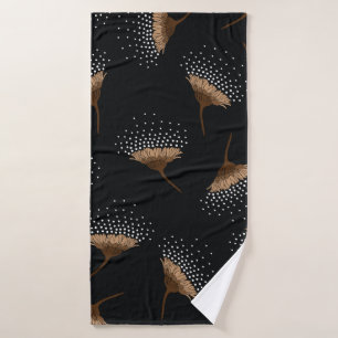 brown seamless flowers pattern on black background bath towel