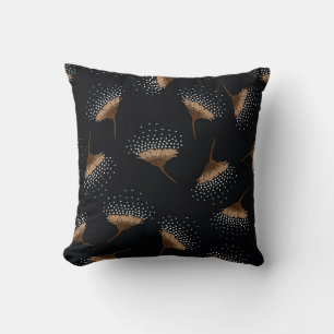 brown seamless flowers pattern on black background cushion