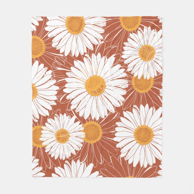 Brown seamless pattern with daisies fleece blanket (Front)