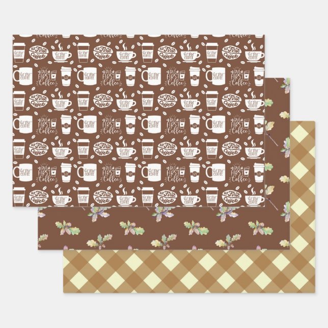 BROWN SEAMLESS PATTERNS WRAPPING PAPER SHEETS (Set)