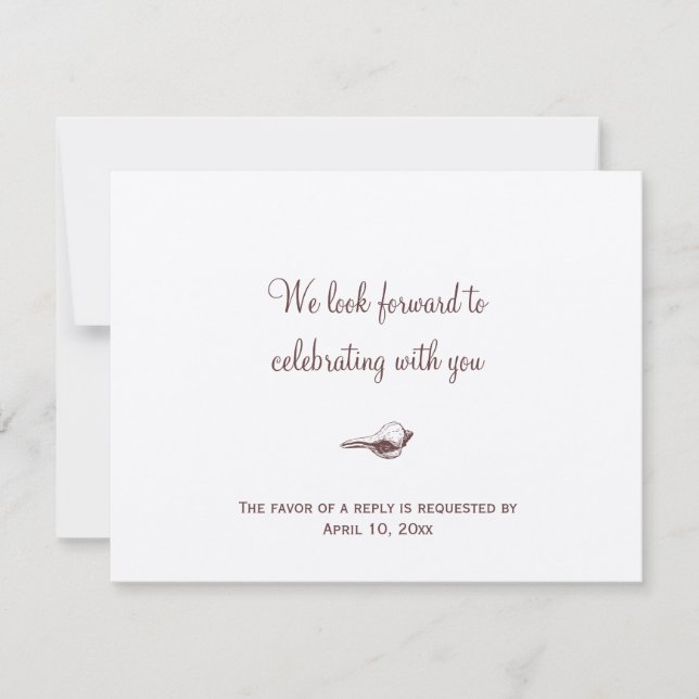 Brown seashell wedding enclosure RSVP response Invitation (Front)
