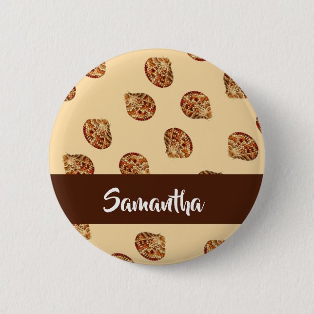 Brown seashells pattern 6 cm round badge (Front)