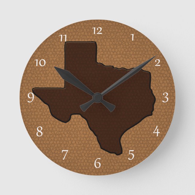 Brown Shape of Texas Round Clock (Front)