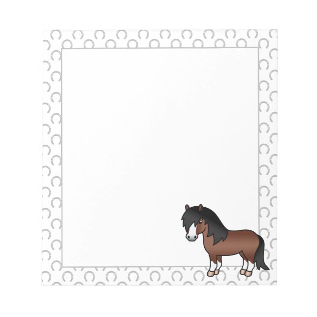 Brown Shetland Pony Cute Cartoon Illustration Notepad (Front)
