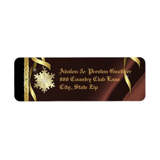 Brown Shimmering Snowflake Christmas Address Label