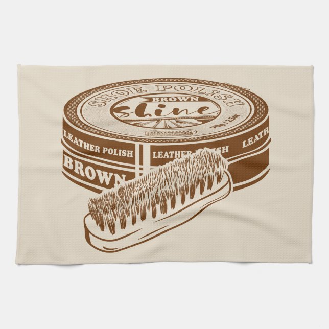 Brown shoe polish tin tea towel (Horizontal)