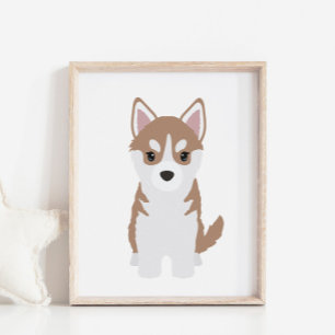 Brown Siberian Husky Puppy Kids Room Decor Poster