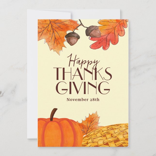 Brown Simple Happy Thanksgiving Social Media Invitation (Front)