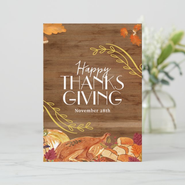 Brown Simple Happy Thanksgiving Social Media Invitation (Standing Front)