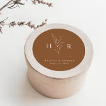 Brown Simple Minimal Monogram Botanical Wedding Classic Round Sticker<br><div class="desc">Brown Simple Minimal Monogram Botanical Wedding Classic Round Sticker  features your initials around a line drawing botanical,  along with a classically modern type layout.</div>