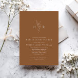 Brown Simple Minimal Monogram Botanical Wedding Invitation<br><div class="desc">Brown Simple Minimal Monogram Botanical Wedding Invitation features your initials around a line drawing botanical,  along with a classically modern type layout.</div>
