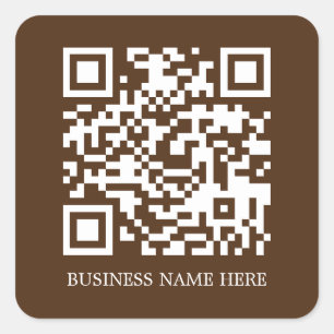 Brown Simple, Modern QR Code Business Name Square Sticker