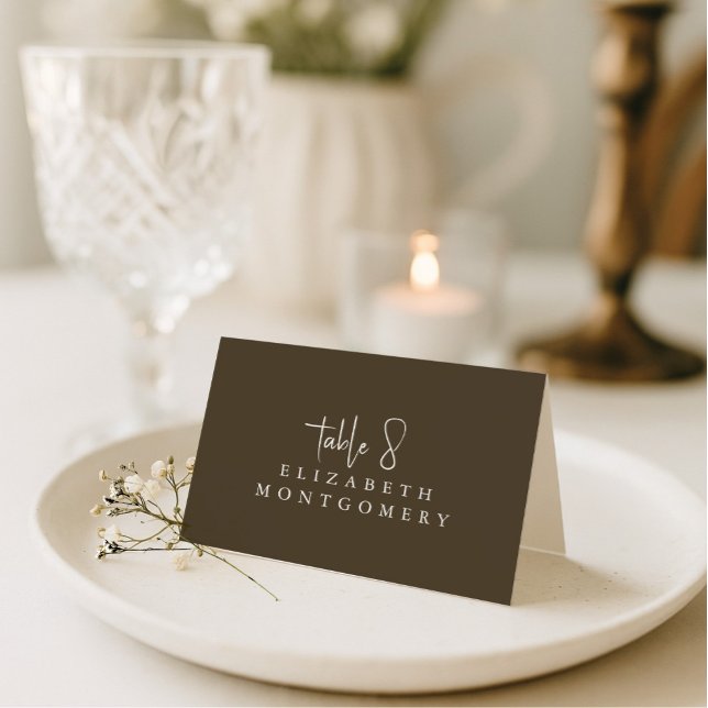 Brown Simple Modern Wedding Calligraphy Table Number (Creator Uploaded)
