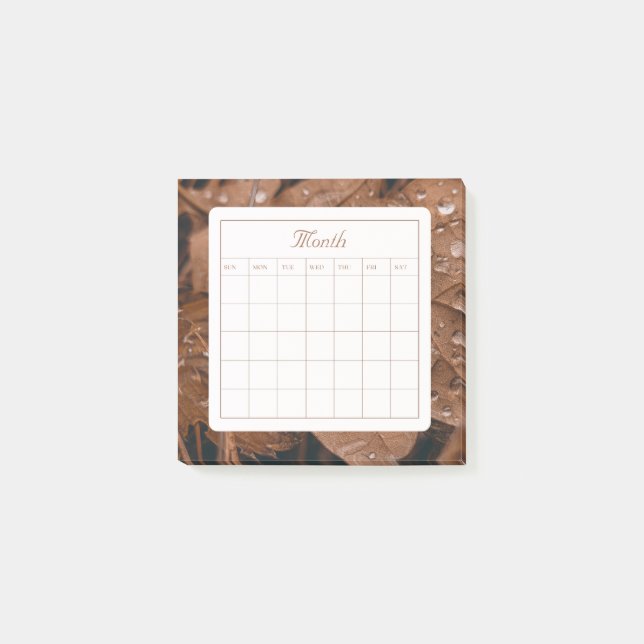 Brown Simple Monthly Schedule Calendar Post-it Notes (Front)