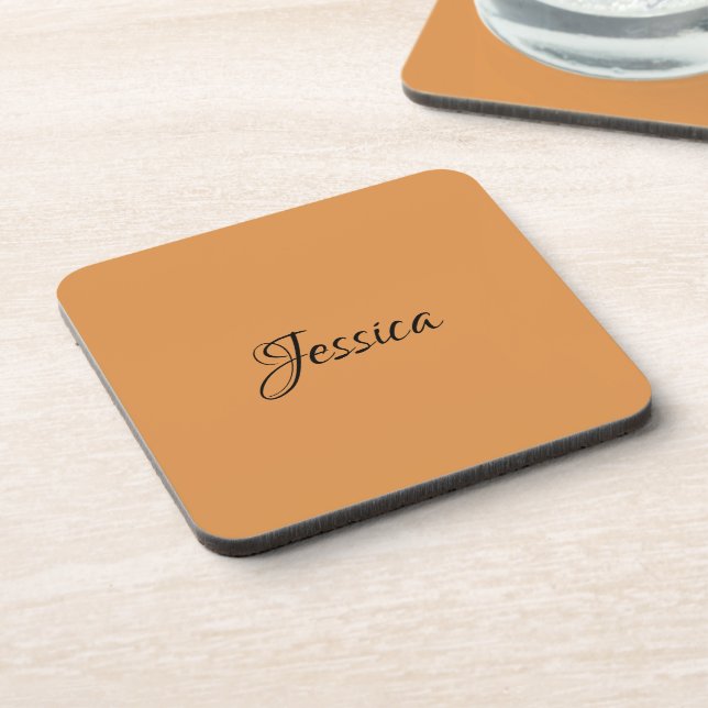 Brown simple script name plain coaster (Left Side)