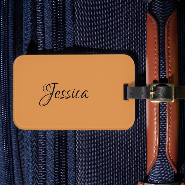 Brown simple script name plain luggage tag (Front Insitu 4)