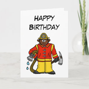 Brown-Skin Cartoon Fireman Card Customise It!