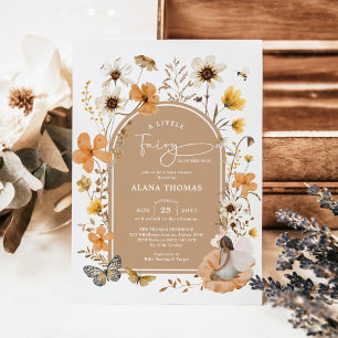 Brown Skin Fairy Fall Wildflower Baby Shower Invitation