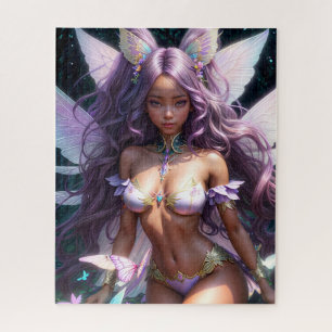 Brown Skin Fairy With Purple Hair Jigsaw Puzzle