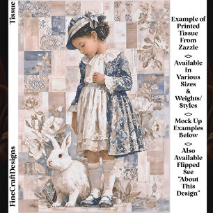 Brown Skin Girl with White Rabbit EC3L Decoupage Tissue Paper