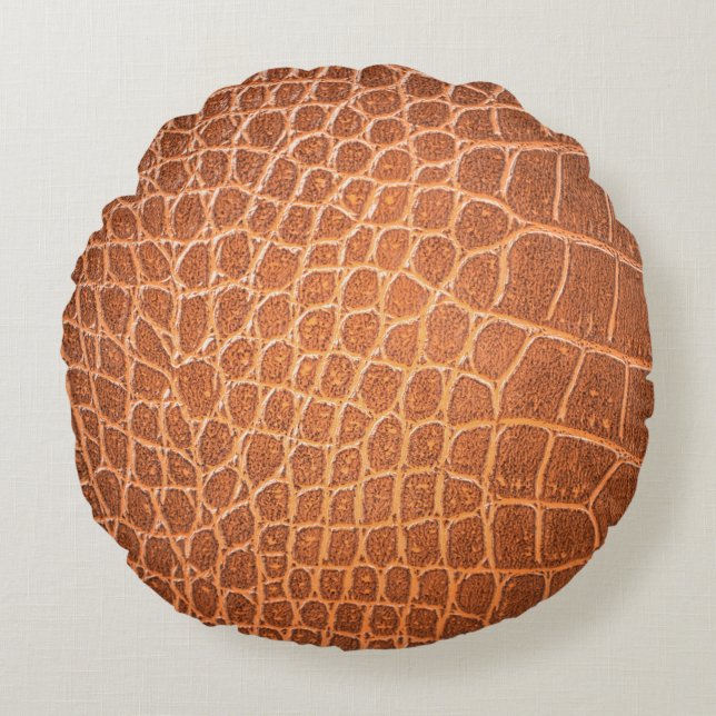Brown skin leather texture use for background round cushion (Front)