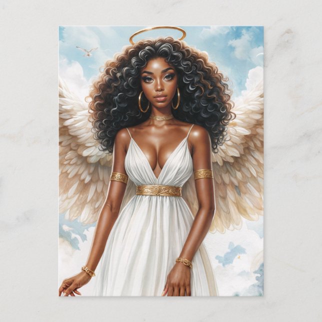 Brown-Skinned Angel With Halo Watercolor Postcard (Front)