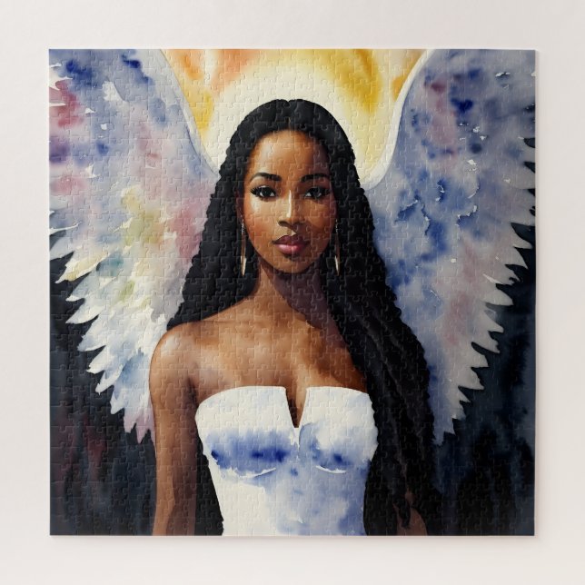 Brown-Skinned Angel Woman Watercolor Art Jigsaw Puzzle (Vertical)