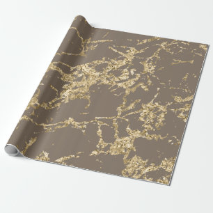 Brown Skinny Gold Marble Strokes Stone Wrapping Paper