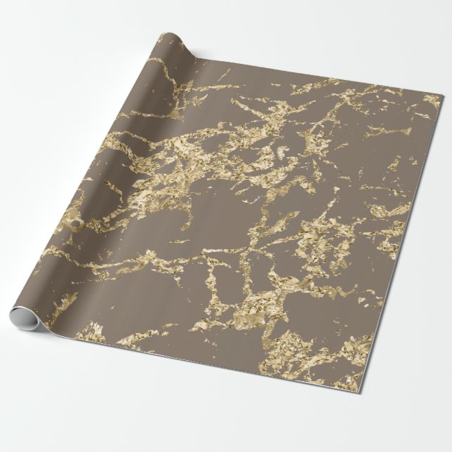 Brown Skinny Gold Marble Strokes Stone   Wrapping Paper (Unrolled)