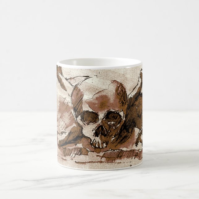 brown skull and crossbones coffee mug (Center)