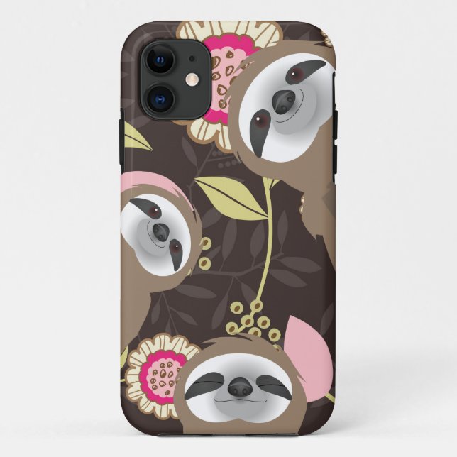 Brown Sloth Family Peeking through Jungle Case-Mate iPhone Case (Back)