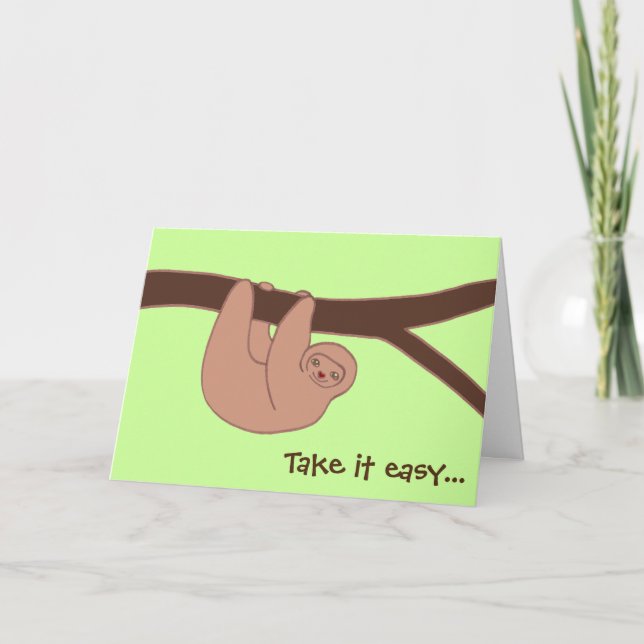Brown Smiling Sloth with Heart Nose Get Well Card (Front)