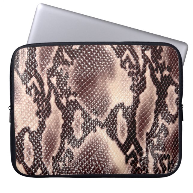 Brown snake leather texture laptop sleeve (Front)