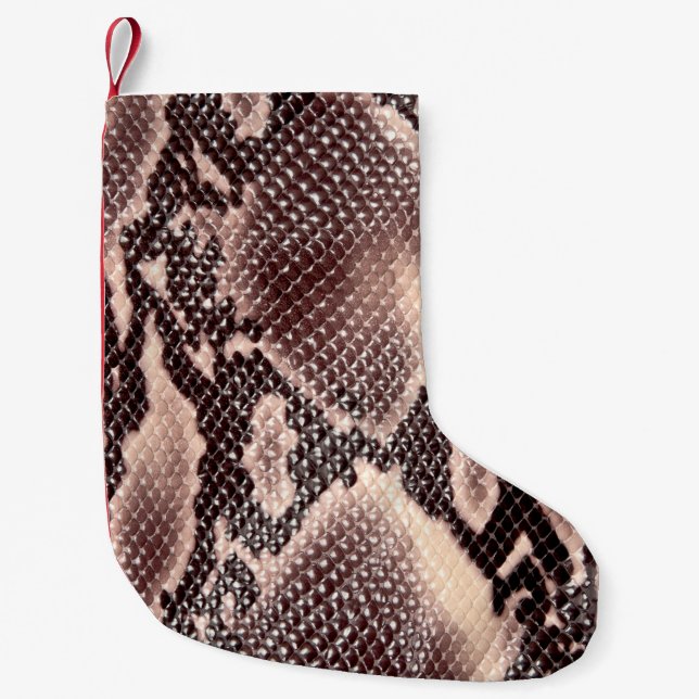 Brown snake leather texture small christmas stocking (Front)