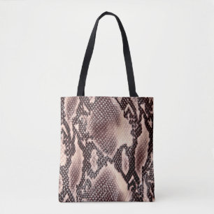 Brown snake leather texture tote bag