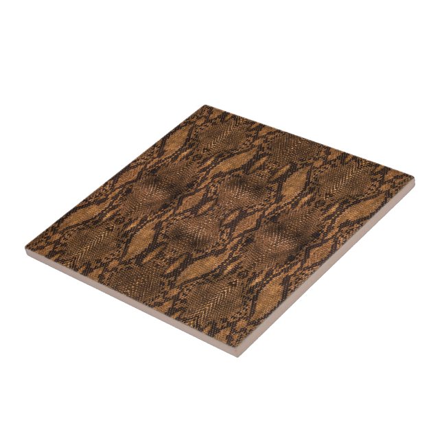 Brown Snake Skin Print Ceramic Tile (Side)
